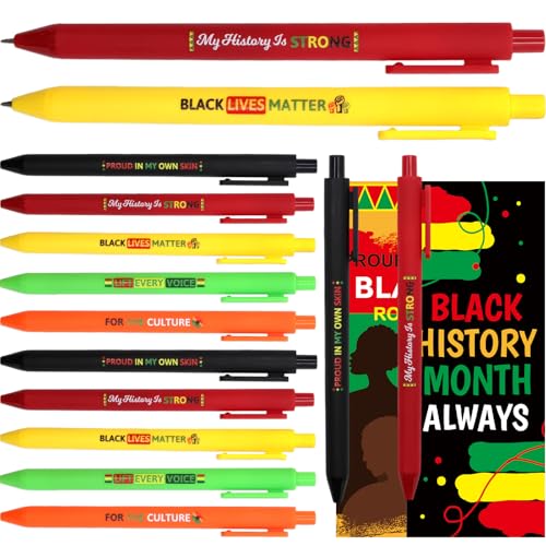 Fancy Land 10 Pack Black History Month Gifts Ballpoint Pens Cards African American Pen with Bookmark Set for Freedom Day Teacher Classroom Reward Office Party Favor Cultural Pride Educational Supplies
