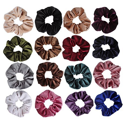 Jaciya 16 Pack Hair Elastics Scrunchies Velvet Scrunchy Bobbles Soft Elegant Elastic Hair Bands Hair Ties, 16 Colors
