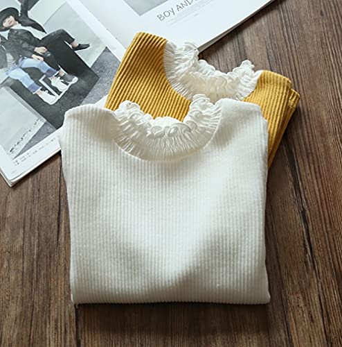 Image of Toddler Girls Long Sleeve Cotton Tee Shirts Ruffle Lace Mock Turtleneck Basic Blouse Outfit Tops