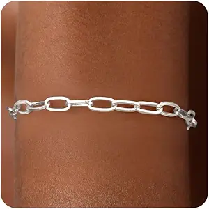 S925 Sterling Silver Paperclip Chain Bracelet for Women - 18K Gold Plated, Handmade Jewelry