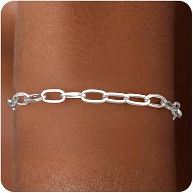 S925 Sterling Silver Paperclip Chain Bracelets for Women - 18K Gold Plated Sterling Silver Paperclip Chain Bracelet Handmade Jewelry Gold Bracelets for Women 6.5/7/7.5/8 Inch