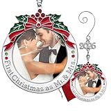 First Christmas As Mr. & Mrs. Photo Ornament 2026 - Red Bow Holly Berry Greenery - Wedding - Picture Ornaments for Newlyweds - Bag - Choose The Customized Option and We Will Insert Your Photo - 3" D