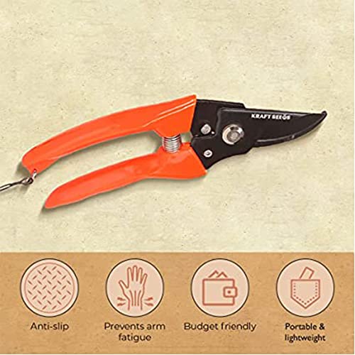 Kraft Seeds Assorted Hand Pruner Cutter - 1 Pc (Steel Blades) | Heavy Duty Gardening Cutter Tool | Plant Cutter for Home Garden | Wood Branch Trimmer | Grass Cutting Accessories | Sturdy Stem Scissors