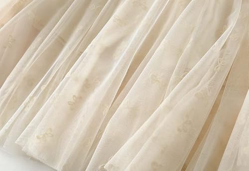 JHDESSLY Saia feminina de malha de tule com cintura elástica, casual, cintura alta, evasê, saia de f