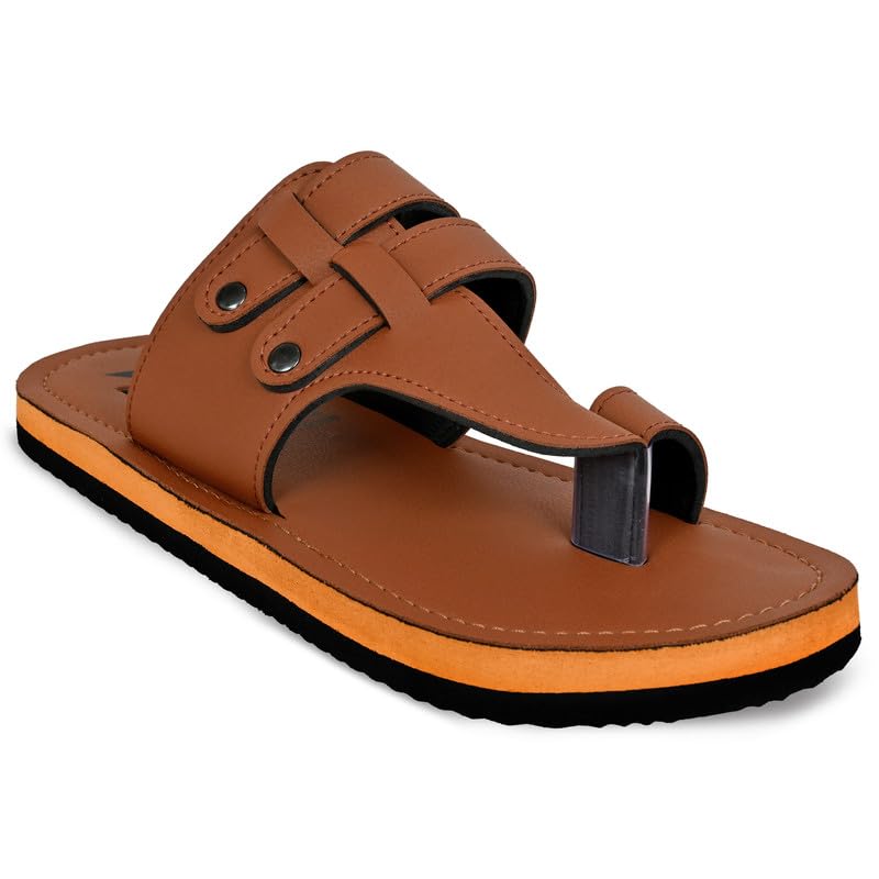 Image of Stylish Flip Flops and Slippers for Men | Comfortable & Lightweight Rubber Chappals Anti-Skid, Durable, Casual Footwear for Home & Outdoor Use (ALL-SWOLTEK-SOLDIER-TAN-2727 PT)
