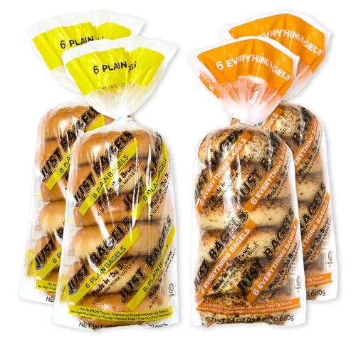 Just Bagels Mixed Bundle - 2 Bags of Plain & 2 Everything - 24 Total Bagels Non-GMO