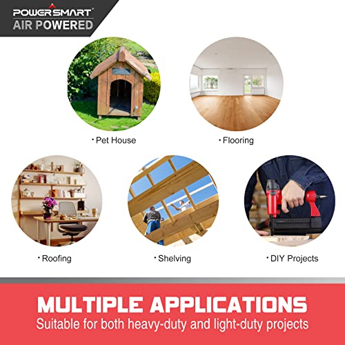 Pneumatic Brad Nailer, Powersmart 2 In 1 Nail Gun And Crown Stapler With Safety Glasses, Compatible With 5/8” Up To 2” Nails, 18 Gauge Brad Gun For Upholstery, Carpentry And Woodworking Projects #TOP5