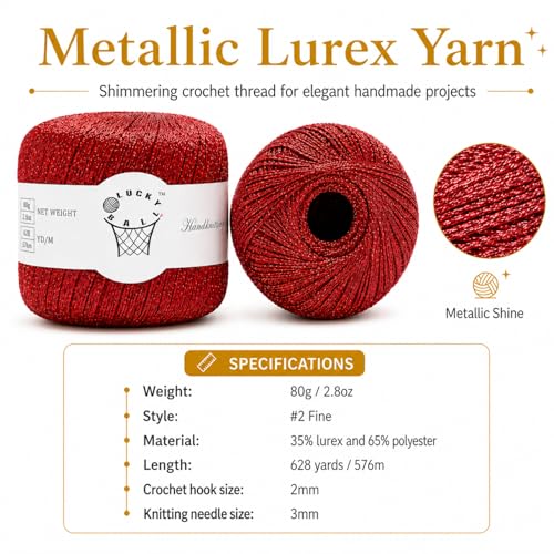 Image of 80g Sparkle Silver Lurex Thread Shining Yarn, Metallic Crochet Thread Yarn for Crocheting, Sparkle Metallic for Knitting Clothes, Car Charm, Keychain Charm(Red)