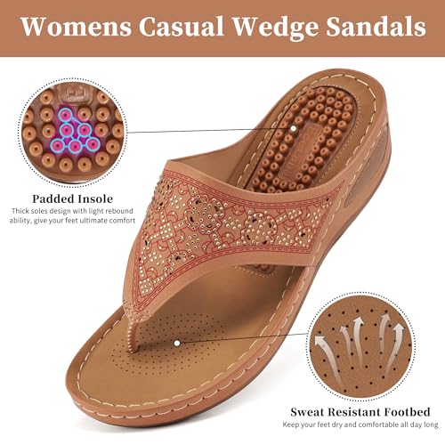Image of Ecetana Wedge Sandals for Women Comfortable Casual Stylish Flip Flops | Soft Cushion Orthopedic Slip On Platform Thong Sandals with Lightweight Non Slip 2.16 Inch Heel for Summer Walking