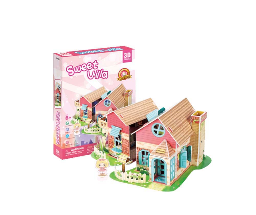 3D Three-Dimensional Puzzles, Educational Toys for Early Education Small Villa Alisha's Cottage with LED Lighting DIY Handmade Decorative Ornaments Gifts for Girls