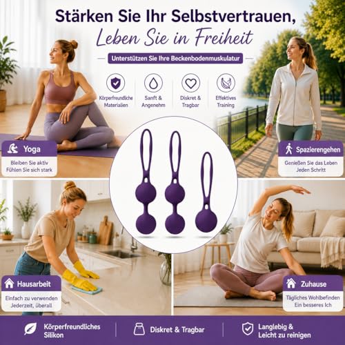RAVLOVE Vaginalkugeln Liebeskugeln - Silikon&Metall Beckenbodentraining Stärkung der Vaginalmuskulatur - 3 Ben Wa Balls Beckenboden Gewichte Übung Bälle für Frauen (Lila)