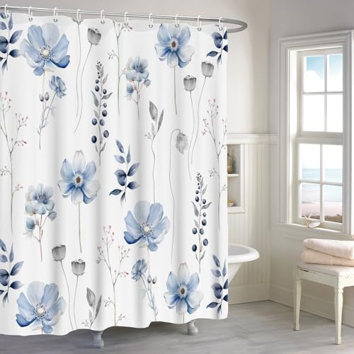 Rideau de douche 183x183 cm floral bleu et gris imperméable