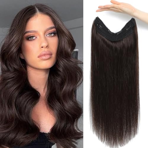 Invisible Wire Hair Extensions Real Human Hair Dark Brown Invisible