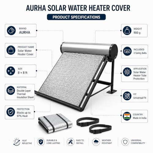 Image of AURHA Solar Water Heater Cover 8 x 8 ft | Double Layer Heat Protection Sheet for Solar Tubes | Thermal Insulation Cover Prevents Overheating & Glass Tube Cracking | Universal Fit
