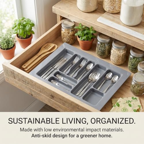 Image of SmartSlide 800MM PVC Cutlery Tray for Kitchen Drawer Modular Kitchen Tandem Drawer Organizer Adjustable Width & Depth Grey Non-Slip Surface (800 x 535 MM)
