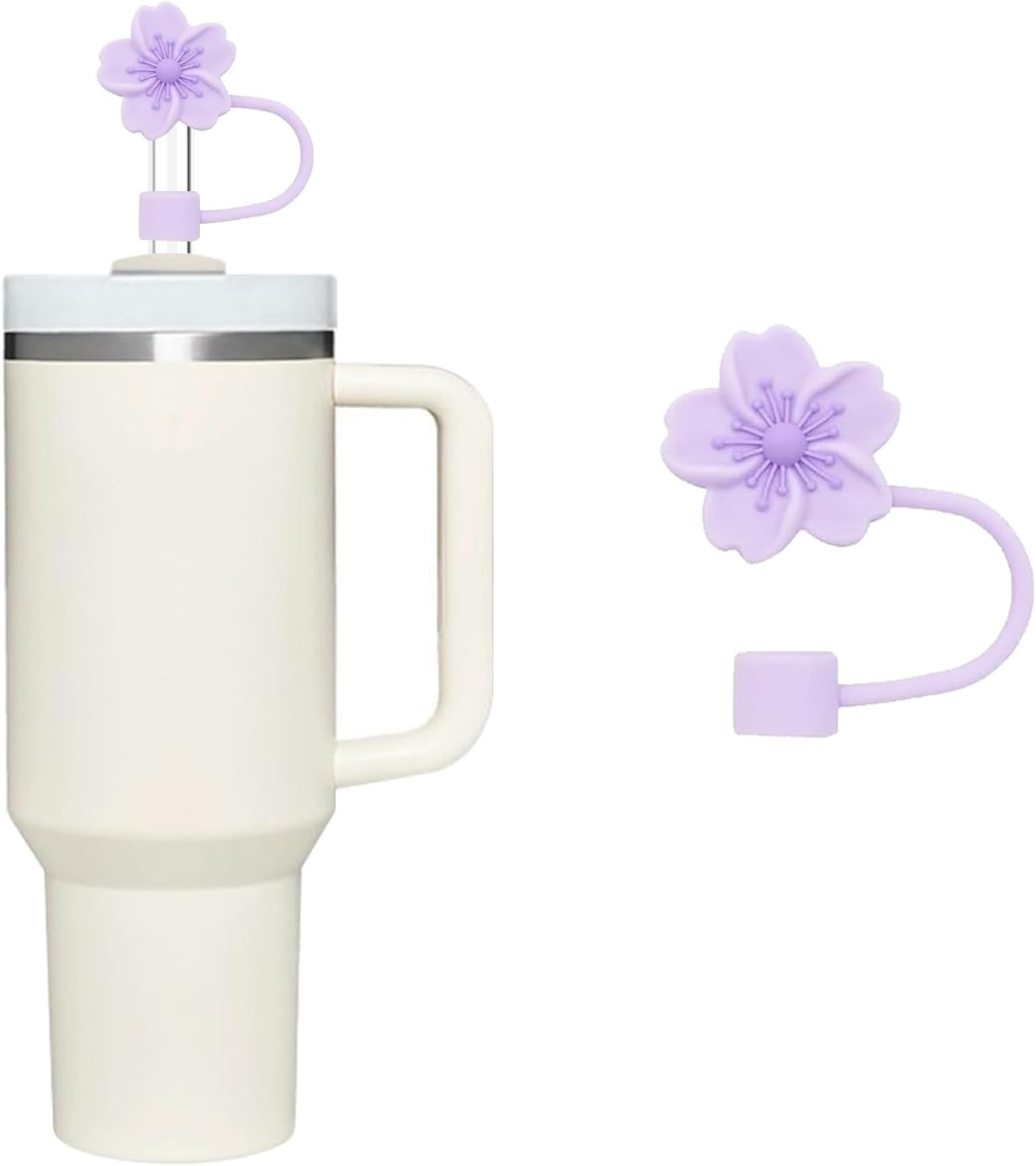 Jowxsx Purple Flower Straw Cover For Stanley 40&30 Oz Cup, 8-10Mm Silicone Straw Covers Cap For Stanley Cup Accessories, Cute Straw Topper For Tumblers, Straw Cap Stopper For Reusable Straws Tip Lids