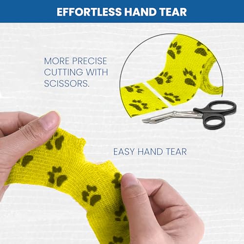 Image of Self Adhesive Bandage Wrap - Pack of 12 Assorted Colors, Breathable & Water-Resistant Vet Wrap for First Aid, Sports Injury, Body Sprains, & Pets (2 Inch Paw Print Multicolor - 09 Pack)