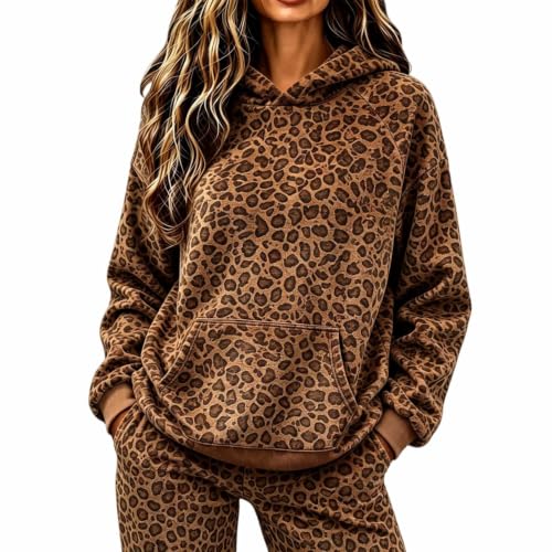 Sweatsuits Women 2 Piece Outfit Leopard Print Hoodie Sweatpants Travel Sets - image 7