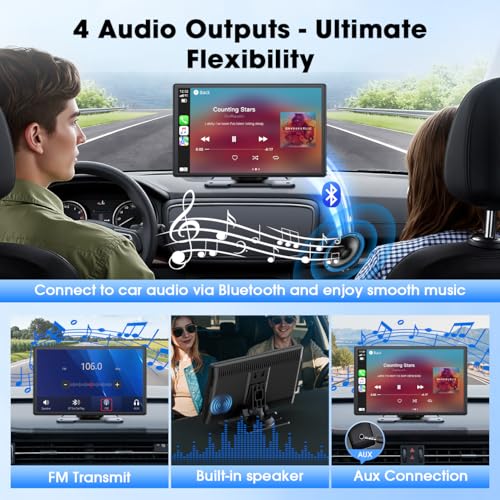 LAMTTO Wireless Carplay Display Für A-ppIe CarPlay und Android Auto 9 Zoll Touchscreen Display Bildschirm Tragbares Autoradios Car Play Display mit Navigation Bluetooth Mirror Link Siri &G00gle FM AUX
