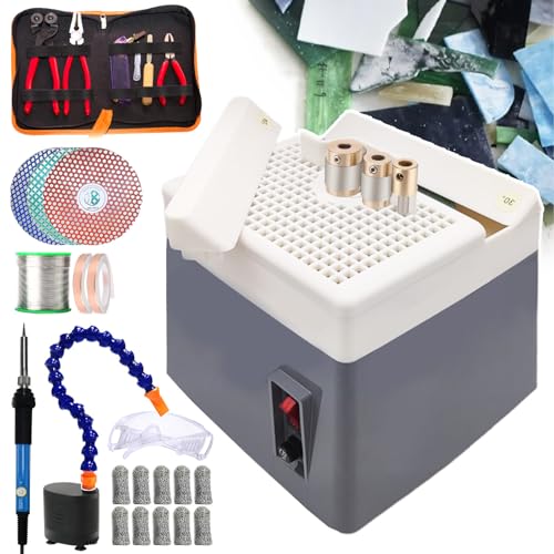 SICWEDIM Stained Glass Crafting Tool Set,with Glass Grinder with Grinder Bits/Grinding Disc&Glass Cutting Kit&Soldering Iron Kit&Automatic Water Supply kit