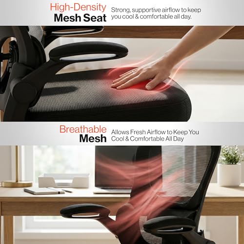 Image of DROGO Aerofly Premium Ergonomic Office Chair for Work from Home, 2D Headrest, High Back Computer Chair with Mesh, Flip-up Armrest, Recline,Adjustable Lumbar Support, Mesh Chair for Office(Black)