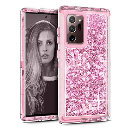 Cellularvilla Glitter Heavy Duty Girly Liquid Bling Quicksand 3in1 Hybrid Shockproof Hard Bumper Soft Rubber Protective Case Cover Compatible with Samsung Galaxy Note 20 Ultra (2020) (Pink)