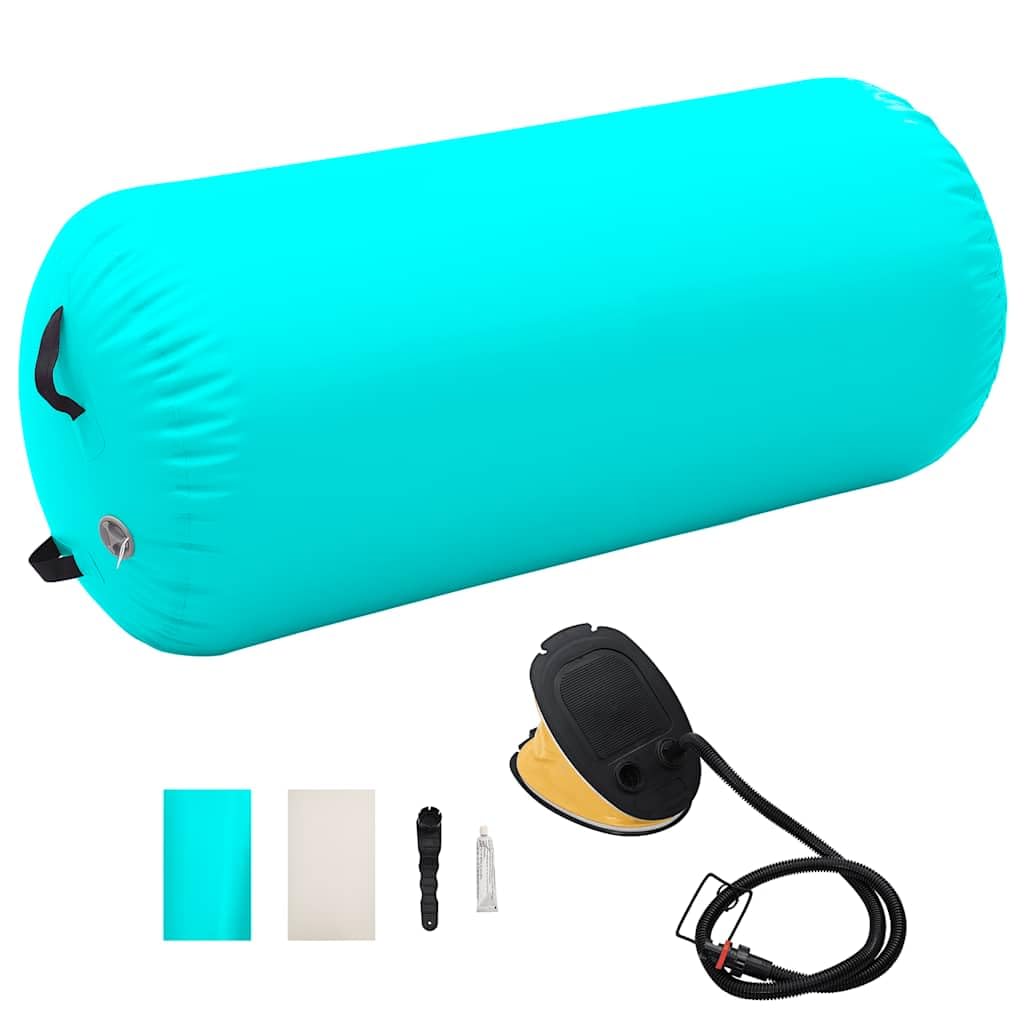 Aufblasbare Gymnastik-Rolle mit Fußpumpe, x, PVC hoher Dichte, blau, für Yoga Pilates Fitness Sport Training zuhause und im Studio, stabil für Dehnung Balance