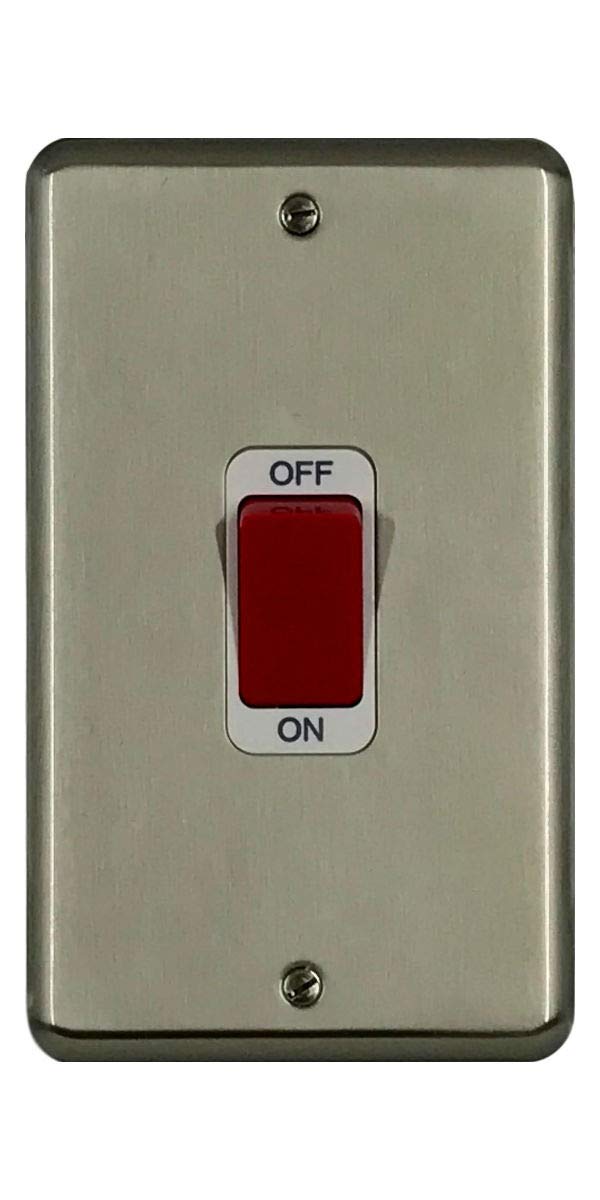 Deta 1925SCW Double Pole Switch 45 Amp 2 Gang Satin Chrome/White Insert