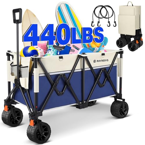 Carrello Pieghevole, Carrello da Spiaggia con Capacità di Peso di 440 Libbre e Grandi Ruote, Carro...