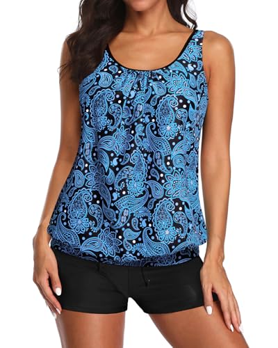Image of Aqua Eve Two Piece Women's Tankini Swimsuits Blouson Swim Tank Top with Shorts Modest Bathing Suits