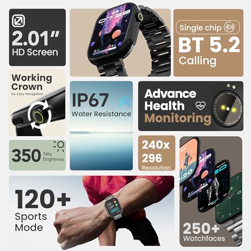 Image of GOBOULT Drift Max Smartwatch 2.01'' HD Screen, BT Calling 5.2, 350 Nits Brightness, IP68, 250+ Watchfaces, 120+ Sports Modes, AI Voice Assistant, SpO2 Monitoring (Coal Black)