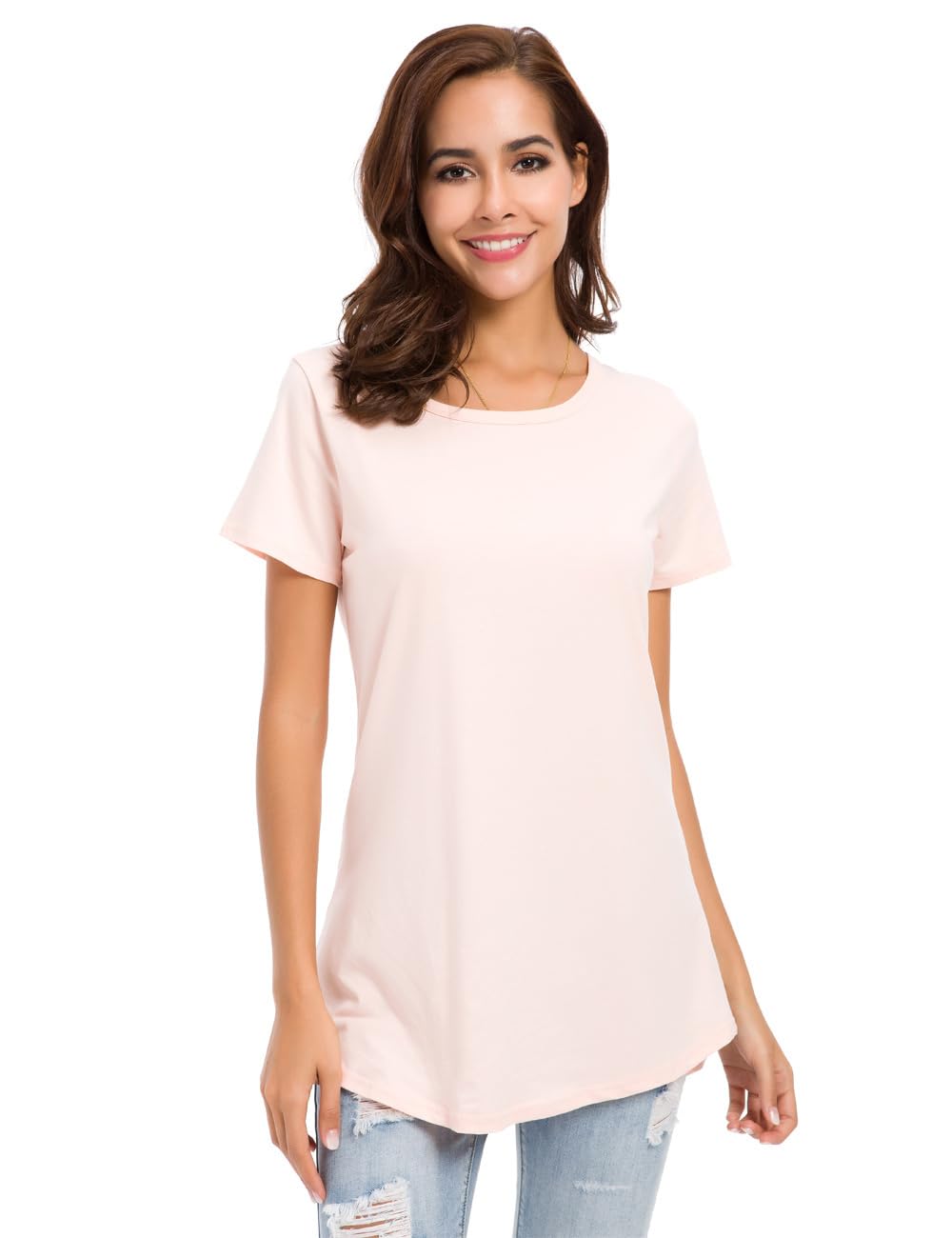 Women's Cotton T-Shirts Short Sleeve Loose Comfy Basic Plain Tunic Tee