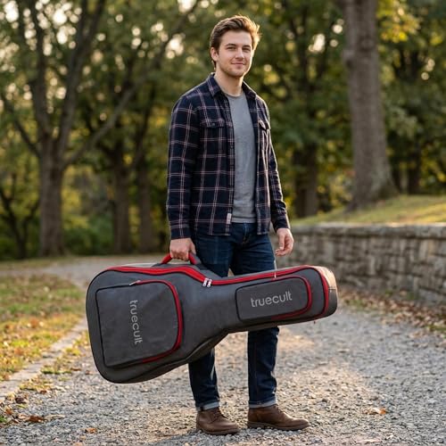 Image of True Cult Acoustic Guitar Bag /Cover with Foam Padding (Black) Strong and Durable for Multiple Sizes and Shapes Folk /Classical Guitars 38 inch, 39 inch, 40 inch, 41 inch (RED-Grey)