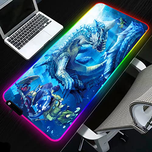 Mouse Pads Game Monster Hunter Mouse Pad RGB Keyboard Gaming Carpet LED Backlit Computer Gaming Gamer Desk Mat 31.5 inch X 11.8 inch X0.16 inch