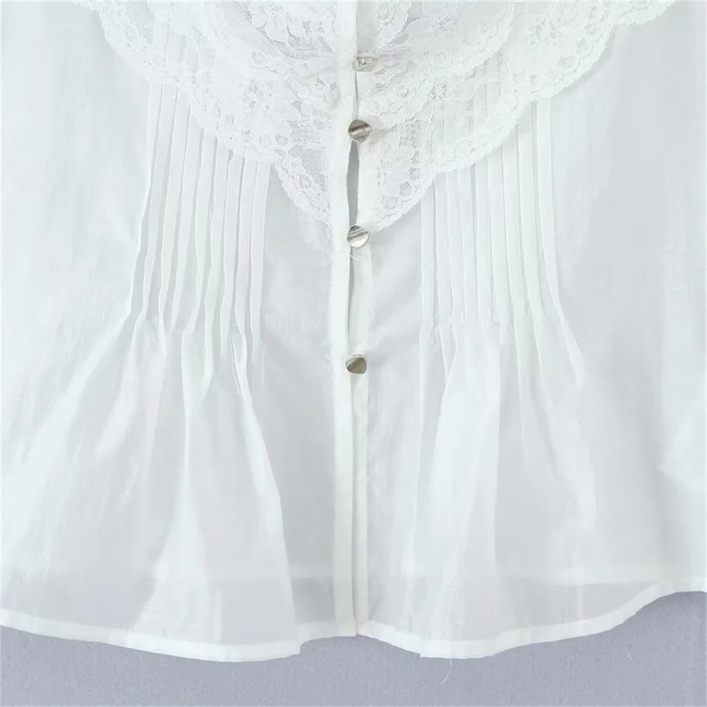 Women's Lace Ruffled Sleeveless Solid Color Slim Fit Top