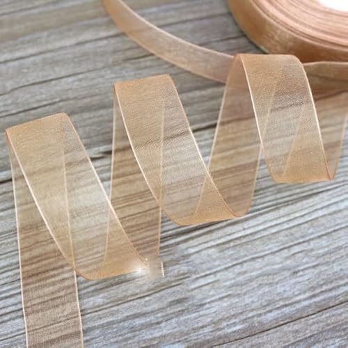 (50 Yards/Rolle) Organzaband Großhandel Geschenkverpackung Dekoration Weihnachten Seidenbänder Spitzenstoff 12/15/20/25/40/50 mm-Light Coffee, 15 mm