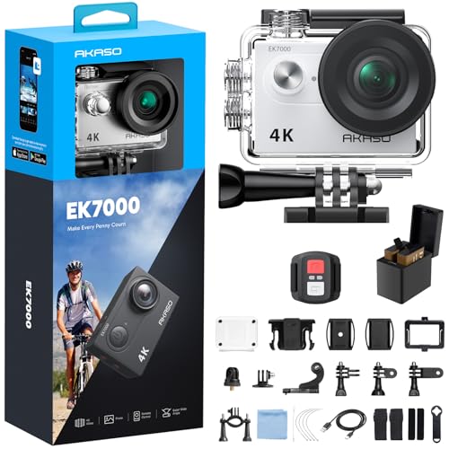 AKASO EK7000 4K30FPS 20MP WiFi Action Camera with EIS Ultra HD 131FT Waterproof Underwater Camera Remote Control 4X Zoom Support External Microphone