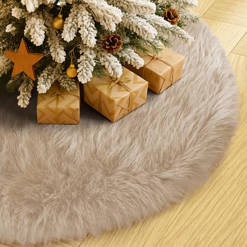 Amidaky 36 Inch Plush Christmas Tree Skirt Brown, Fluffy Faux Fur Tree Skirt for Christmas Holiday Party Decorations