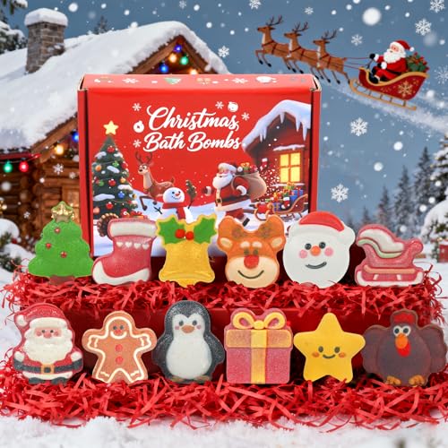 Christmas Bath Bombs for Kids 12 Festive Shapes Stocking Stuffer Gift Set