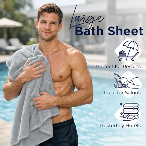 Image of DAN River 2 Pack Bath Sheets Extra Large 35x70, Large Bath Towels for Adults, XL Oversized Heavy Duty Towel Set, 600 GSM 100% Ring Spun Cotton, Soft Quick Dry, Silver