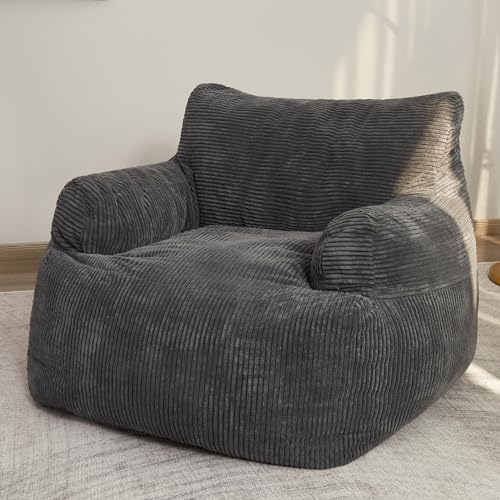 Opiniones de Puff Walmart - los preferidos. 46 HIGOGOGO - Puf gigante, sofá, silla grande y cómoda para recámara, sala de estar, puf grande para adultos, con bolsillo, reposabrazos para gaming, lectura, gris oscuro