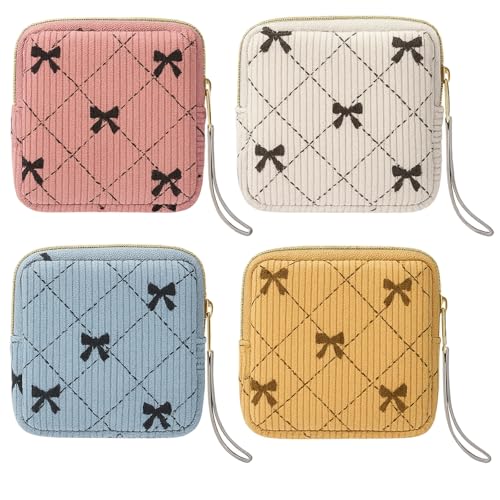 Image of Paterr 4 Pcs Period Bag for Teen Girls Corduroy Portable Sanitary Napkin Storage Bag Hand Wrist Strap Lanyard String Holder Tampons Holder Pouch for Purse First Period Gift (Fashionable Style)