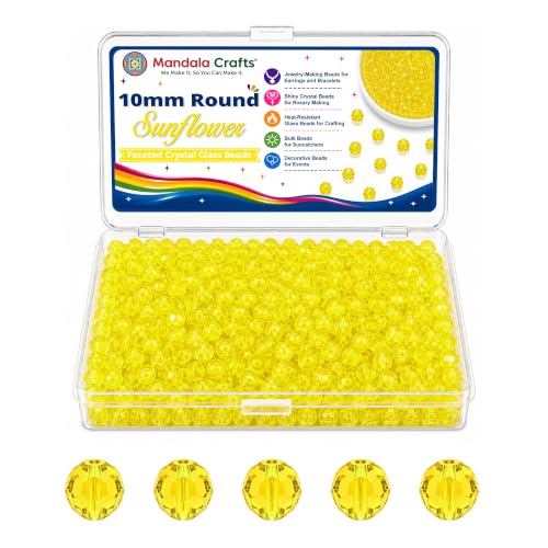 Mandala Crafts Sunflower 10mm Round Glass Crystal Beads for Crafts Jewelry