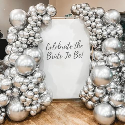 Image of Metallic Silver Balloons 50 pcs 12 Inch Chrome Silver Latex Balloons for New Year, Wedding, Baby Shower, Gender Reveal, Easter, Anniversary, Birthday, Christmas Party Decoration