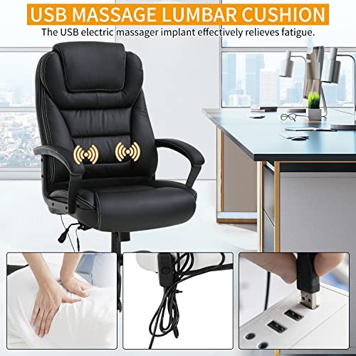 Big And Tall Office Chair For Heavy People 500Lbs Pu Leather Computer Chair Massage Desk Chair Ergonomic Swivel Rolling Chair Wide Executive Task Chair W/Lumbar Support Armrest Headrest, Black #TOP6