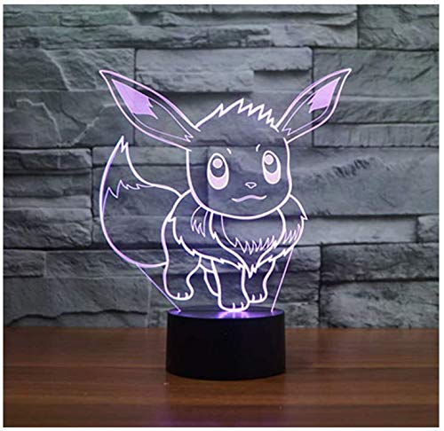 SMIN 3D-illusion LED nattlampa, 7 färger gradvis förändrad beröringsbrytare USB bordslampa (Eevee Light)