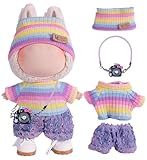 4pcs Handcrafted 15cm/17cm Doll Clothes Set (No Doll), Cute and Premium Outfits Accessories, Hand Crocheted Hat, Sweaters, Skirt, Bag (Rainbow) AK052