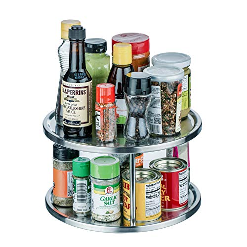 2-Tier Lazy Susan, Non-Skid Metal Turntable Lazy Susan, 10.5 inch, Updated Turntable Base