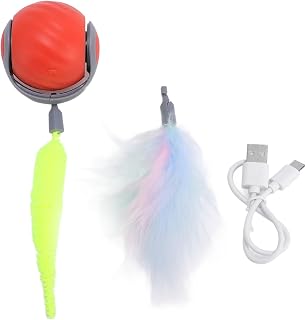 Smart Interactive Cat Toy Ball with Sound Teeth Grinding, Plastic Self Rolling Cat Ball Reduce Boredom Bite Proof for Mental Stimulation Playtime Fun (Red)