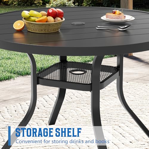 Image of SUNCROWN 6-Piece Outdoor Wrought Iron Chairs and Table Patio Dining Furniture Set - 4 Stackable Metal Chairs, 1 42 inch Round Bistro Table and 1 Dark Blue 9Ft Patio Umbrella for Garden Backyard Deck